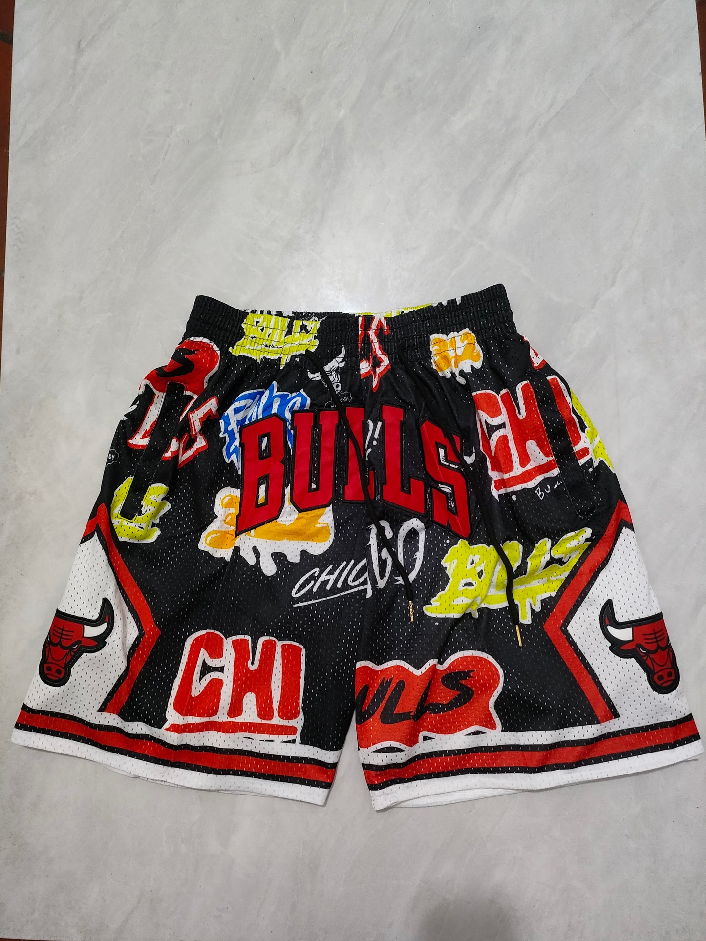 NBA Bulls Black Graffiti Pocket Shorts S-XXL