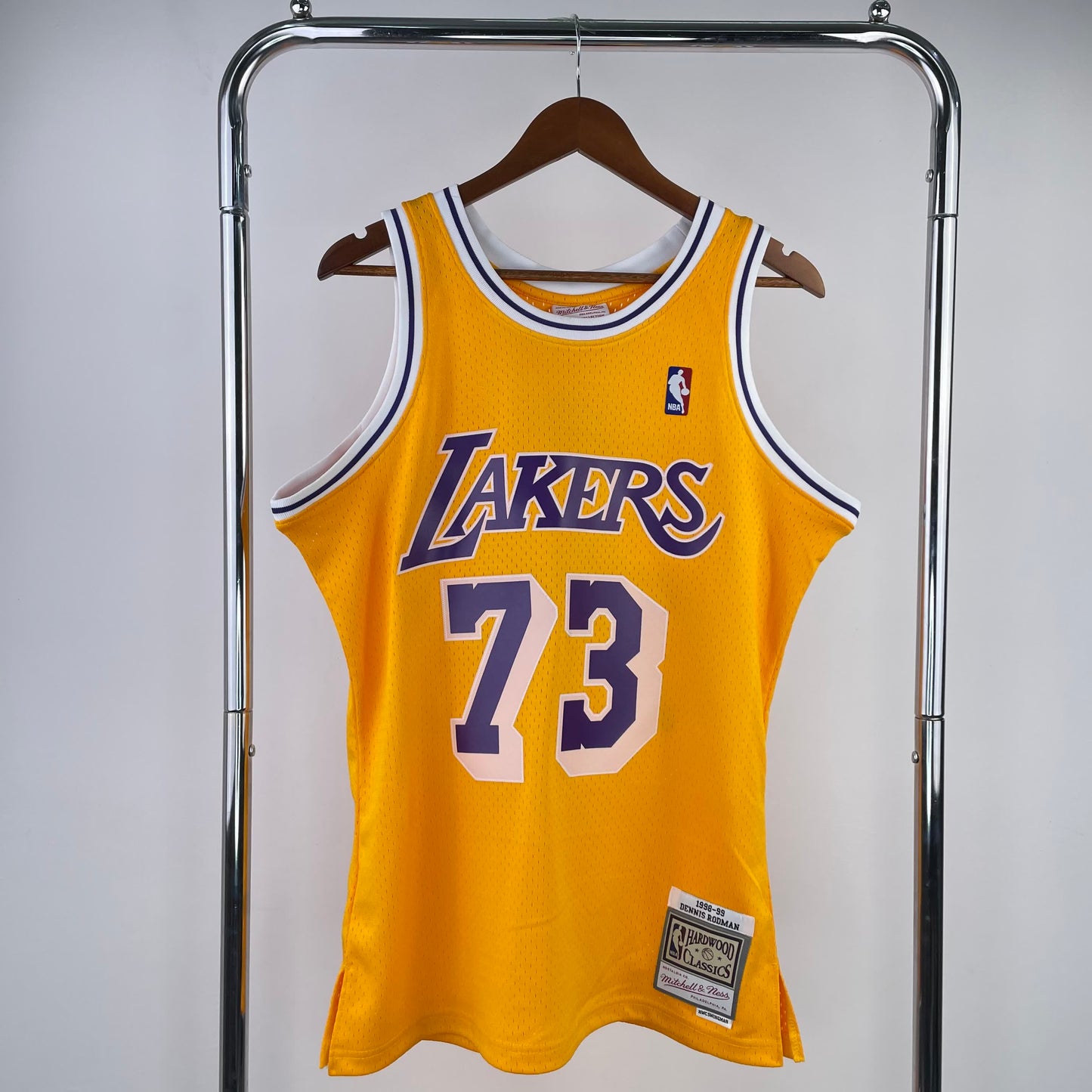 MN Heat Pressed Vintage Jersey: SW Lakers 98/99 Round Neck Yellow No. 73 Rodman
