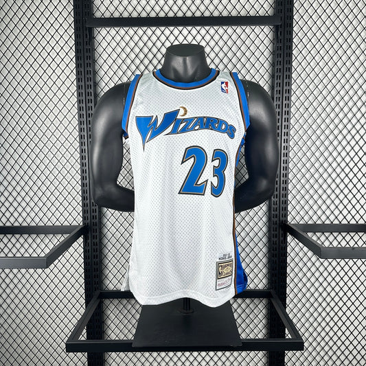 MN retro hot press jersey SW: Wizards 01/02 season white 23 # Jordan S-XXL7
