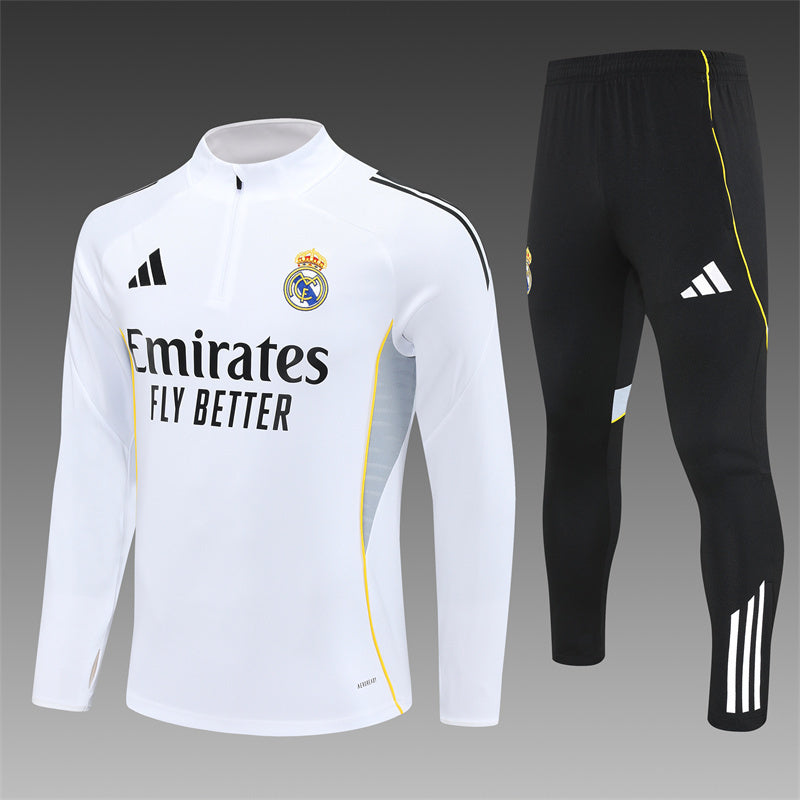 2025/26 Real Madrid White Half Pull Training Suit (Adults&Kids)