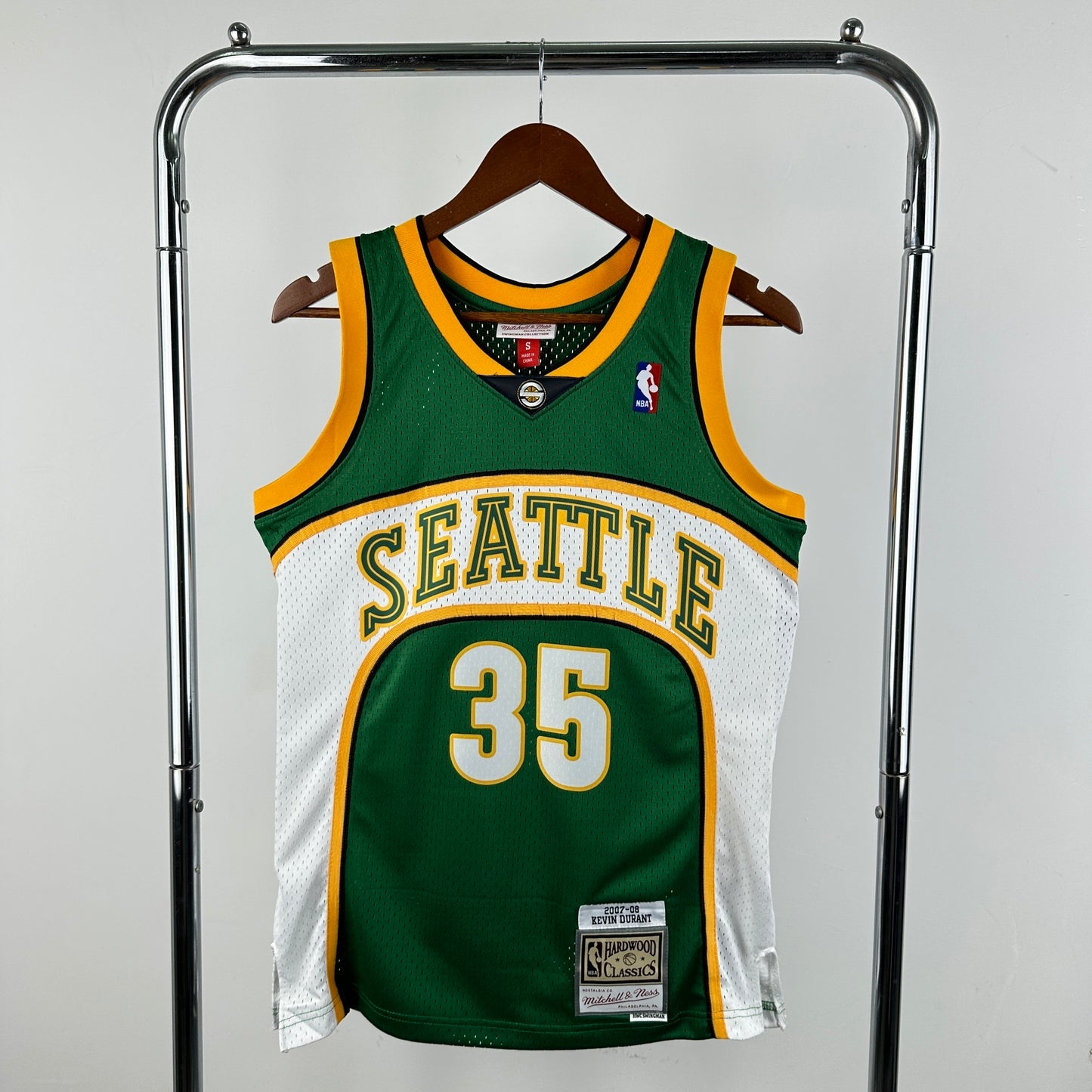 MN retro hot press jersey SW: Supersonics 07/08 season green 35 # Durant S-XXL