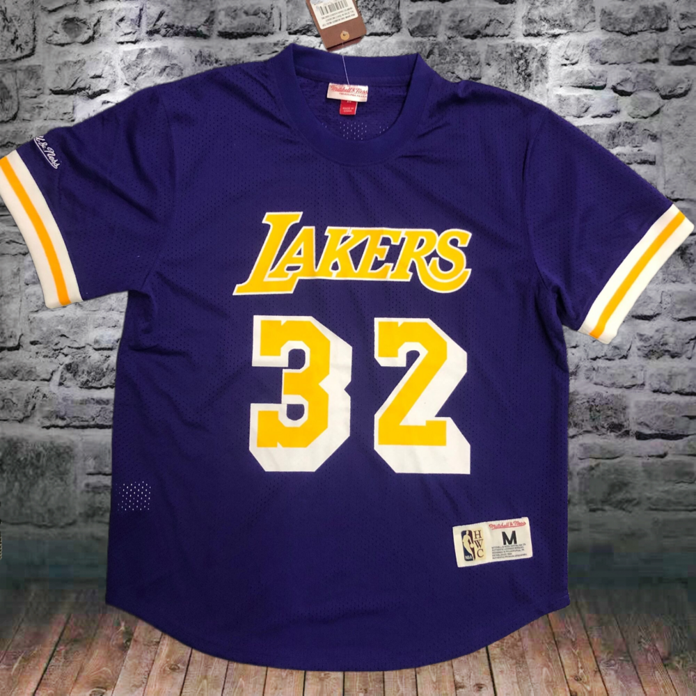 Mitchellness Lakers Purple 32 Johnson Vintage Mesh Short Sleeve