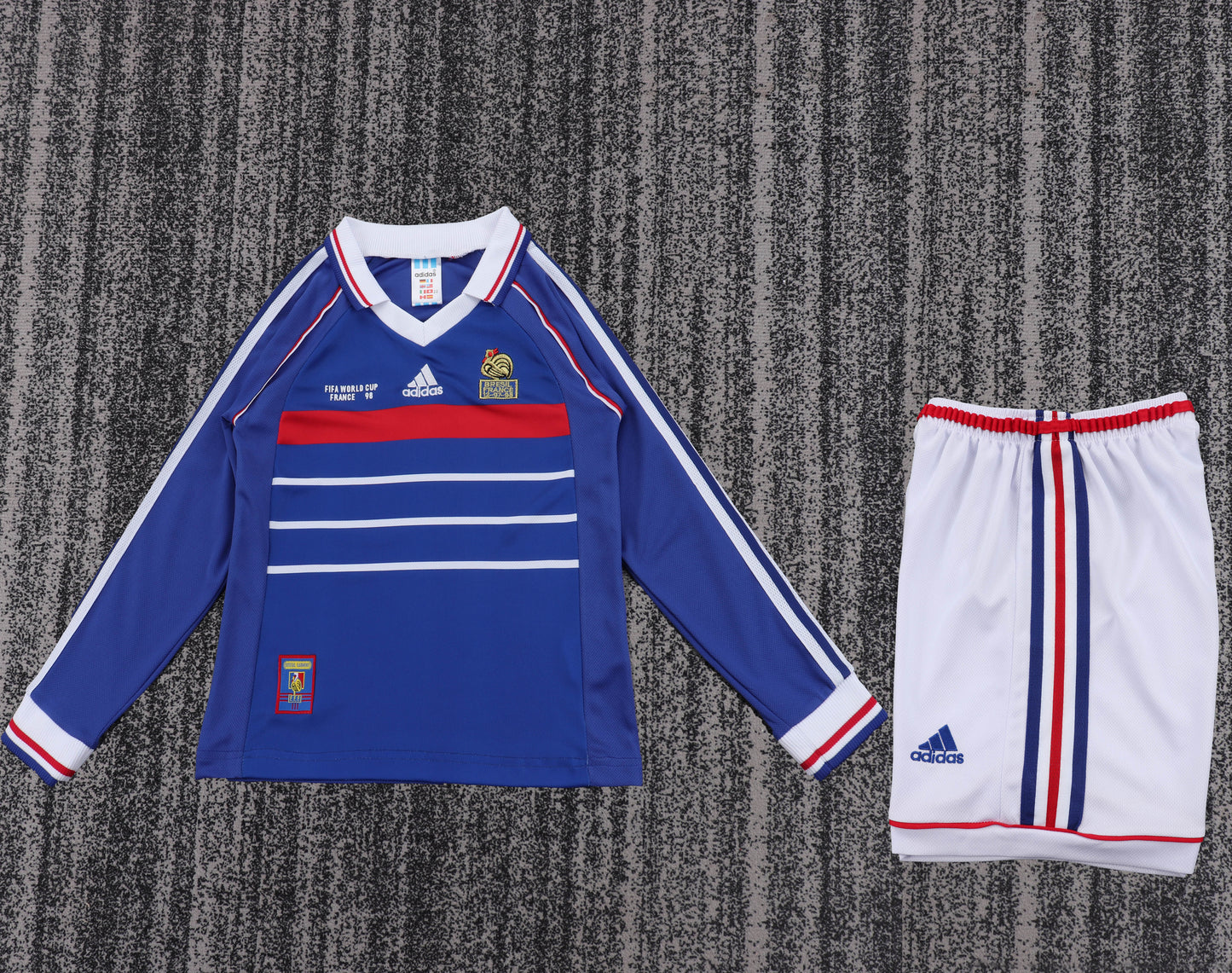 Retro Kids 1998 France Home Long sleeved Football Shirt&Size16-28