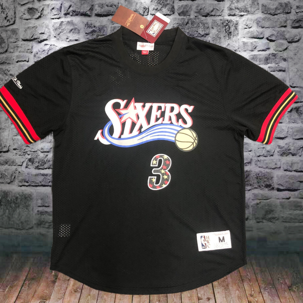 Mitchellness 76ers Black 3 Iverson Vintage Mesh Short Sleeve