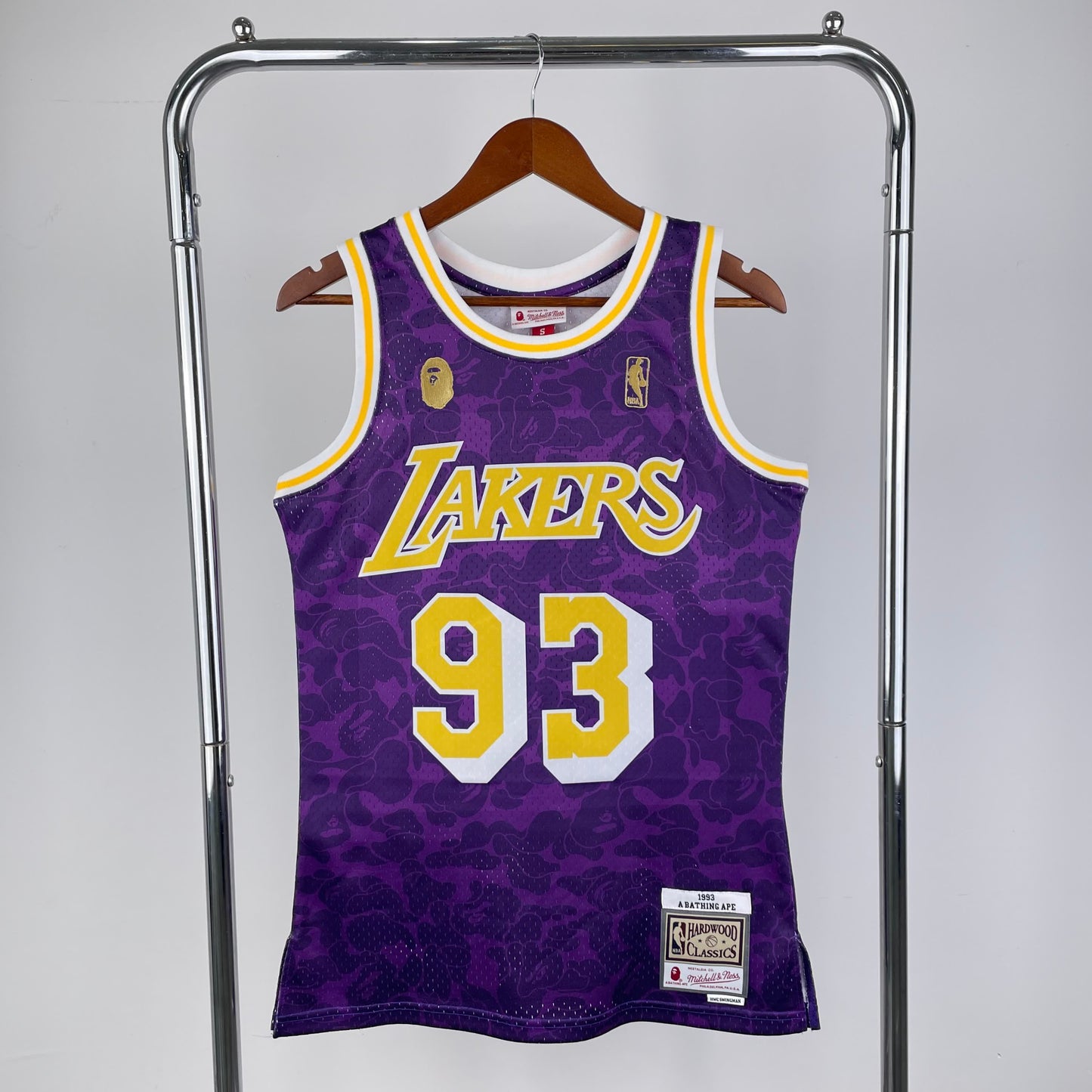 Los Angeles Lakers BAPE×M&N 93# Purple Hardwood Classics Swingman Jersey