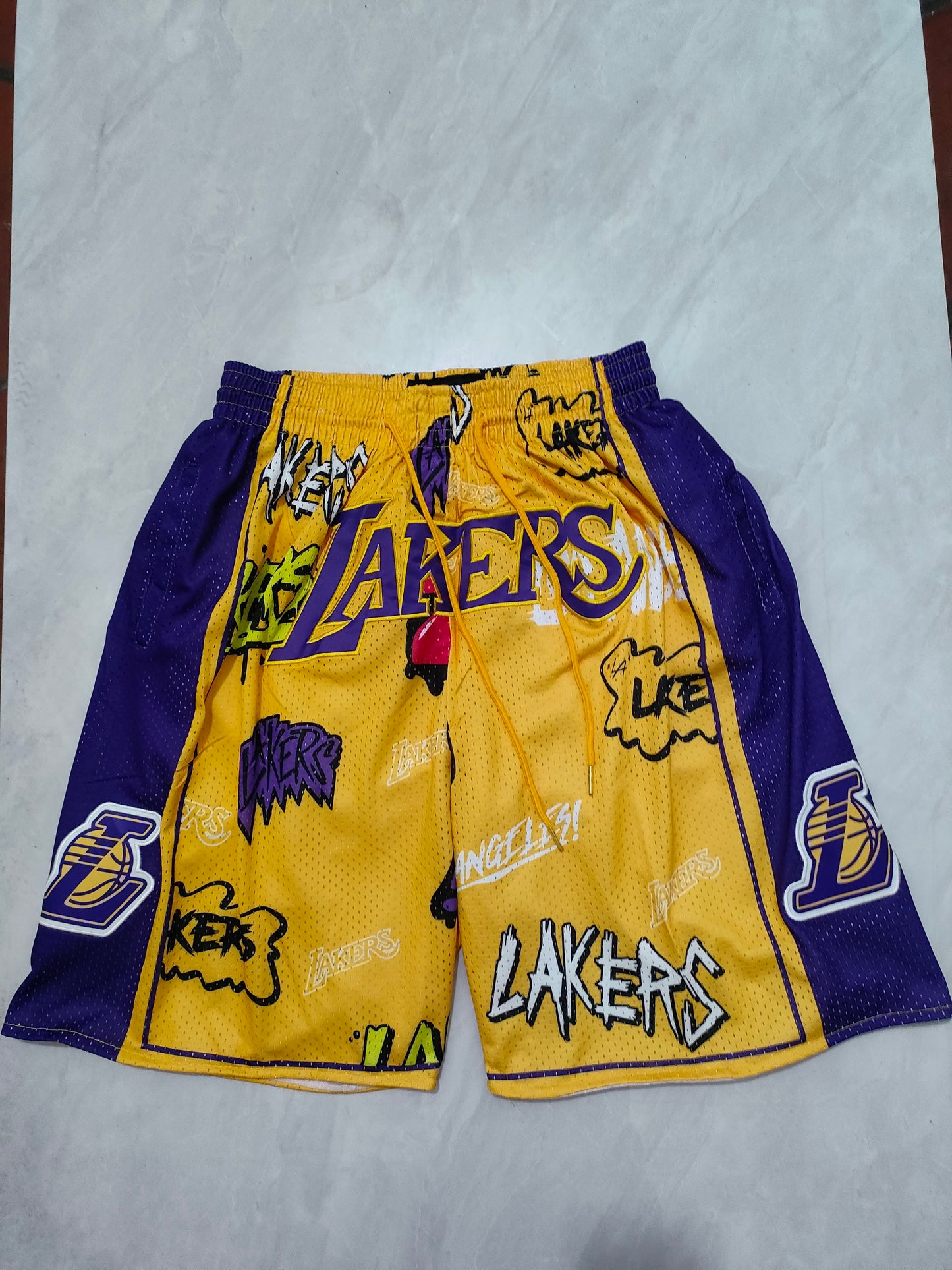 NBA Lakers Yellow Graffiti Pocket Shorts S-XXL