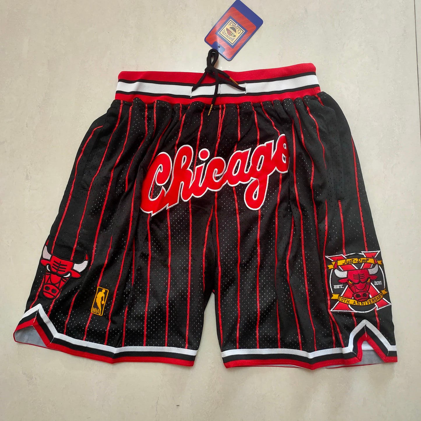 Bulls Black 10th Anniversary Red Stripe Pocket Shorts