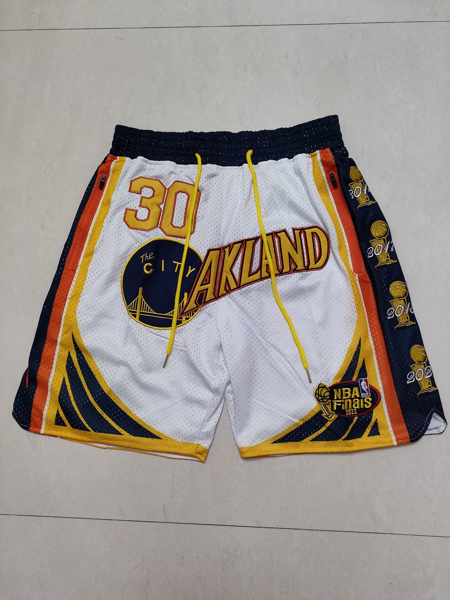 Warriors White Curry Champion Full Embroidery Shorts