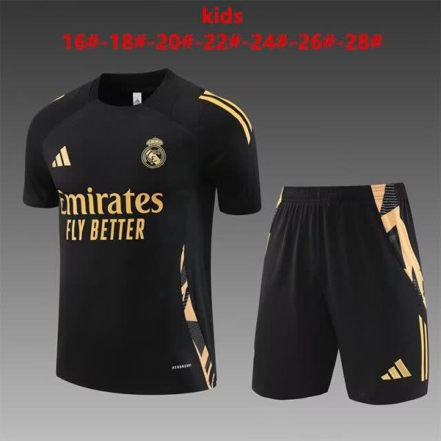 24/25 Kids Real Madrid Black and Gold Short Sleeves Size16-28