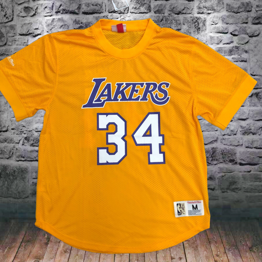 Mitchellness Lakers Yellow 34 O'Neal Vintage Mesh Short Sleeve