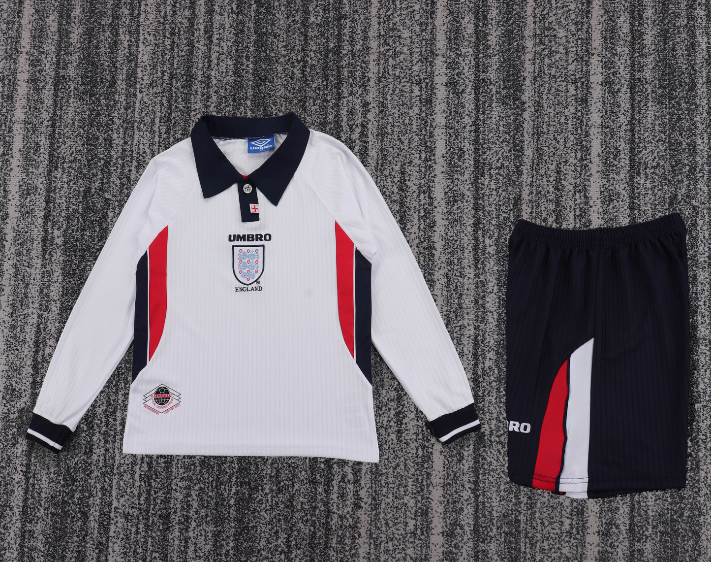 Retro Kids 1998 England Home Long Sleeve Football Shirt&Size16-28