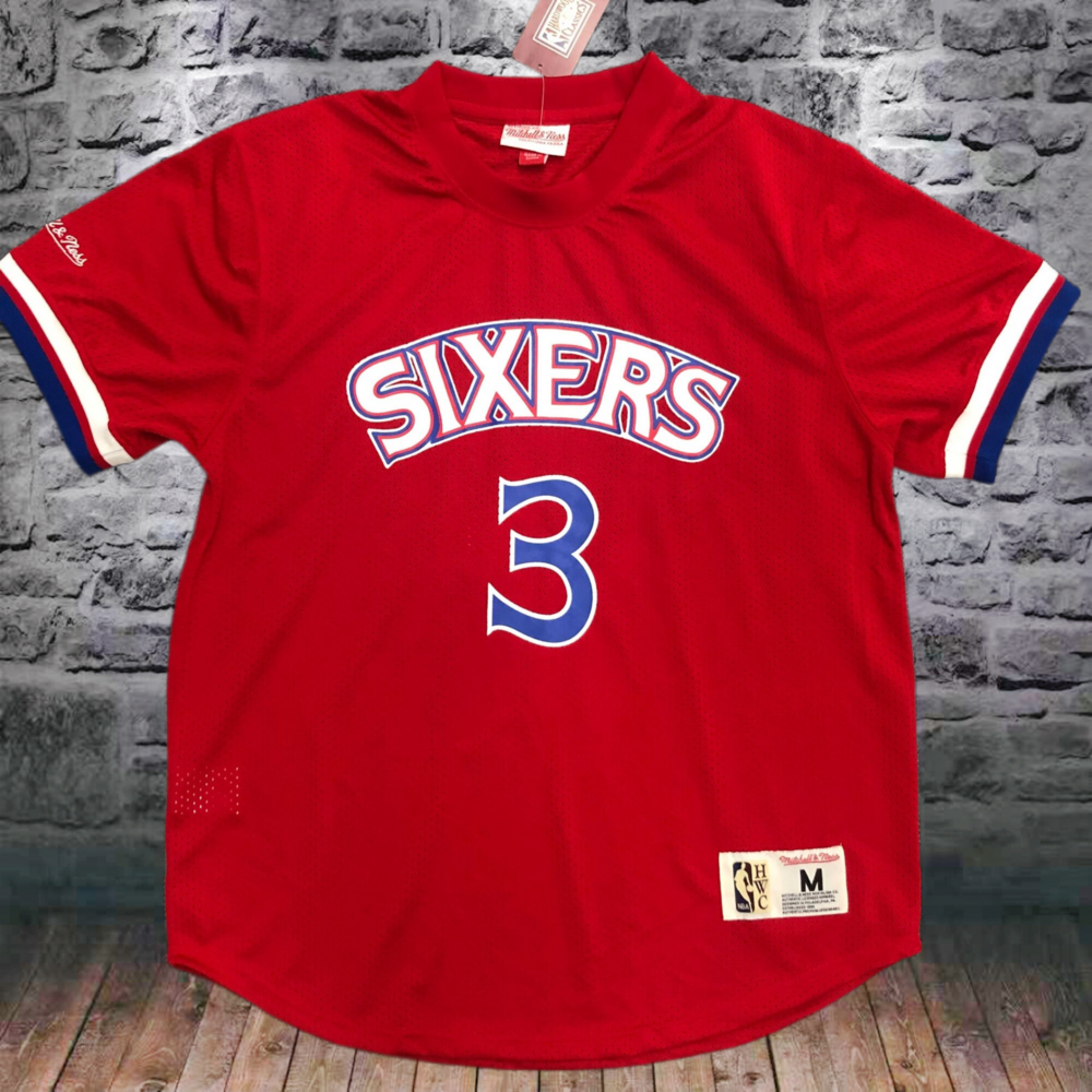 Mitchellness 76ers Red 3 Everson Retro Mesh Short Sleeve