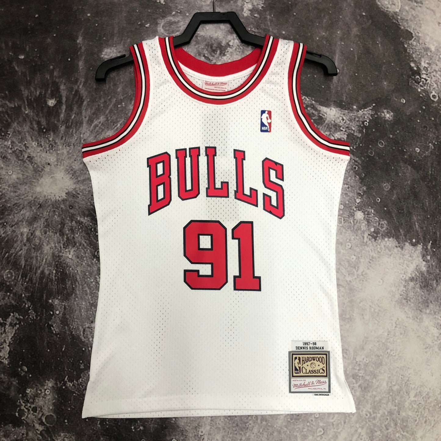 MN hot-pressed vintage jersey: SW Bulls 98 season white 91 Rodman