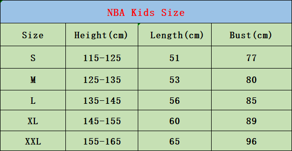 NBA Kids Size Chart