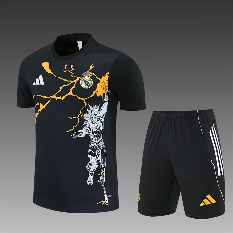 2025/26 Real Madrid Black Marvel Joint Edition Training Suit (Adults and Kids)