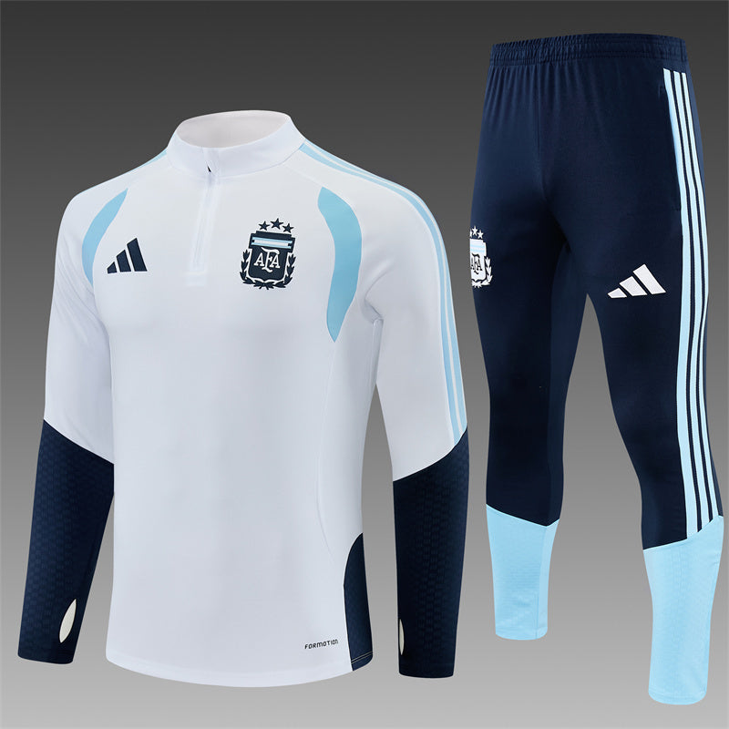 2026/27 Argentina White Half Pull Training Suit Yupoo Soccer Jerseys (Adults&amp;Kids)