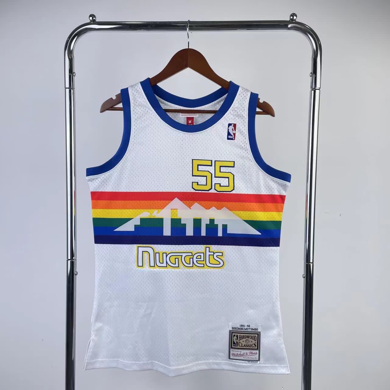 MN Fan Edition Hot Pressed Retro Jersey: Nuggets' 1991/92 Season White 55 Mutombo