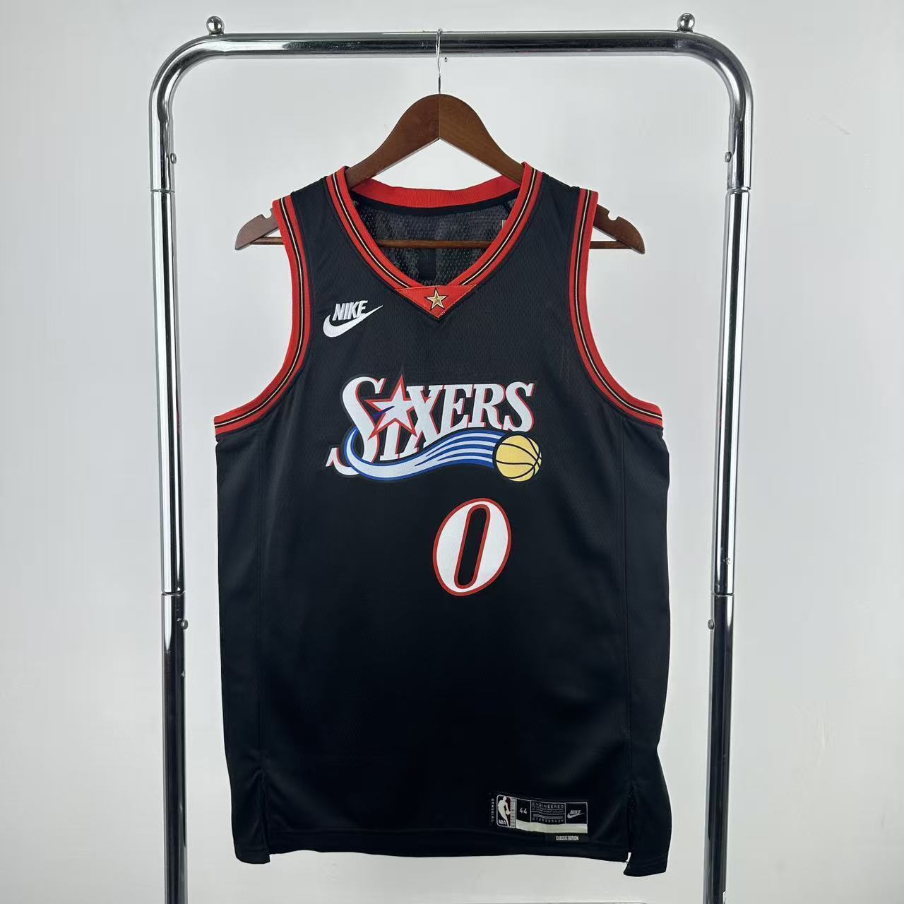 26th Philadelphia 76ers Retro Black 0 # Maxey NBA Jersey S-XXL