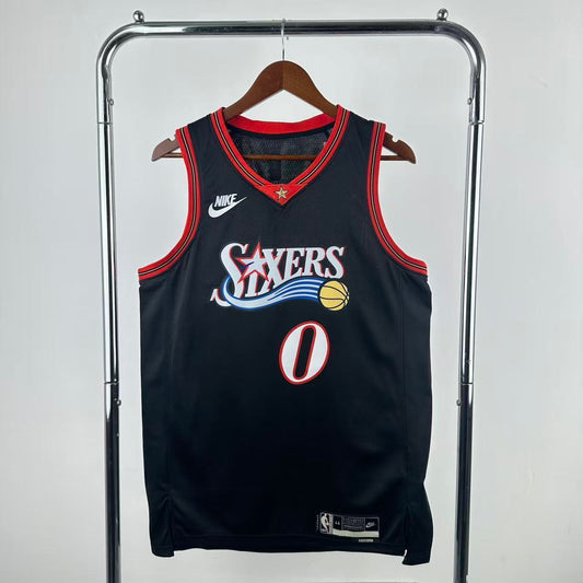 26th Philadelphia 76ers Retro Black 0 # Maxey NBA Jersey S-XXL