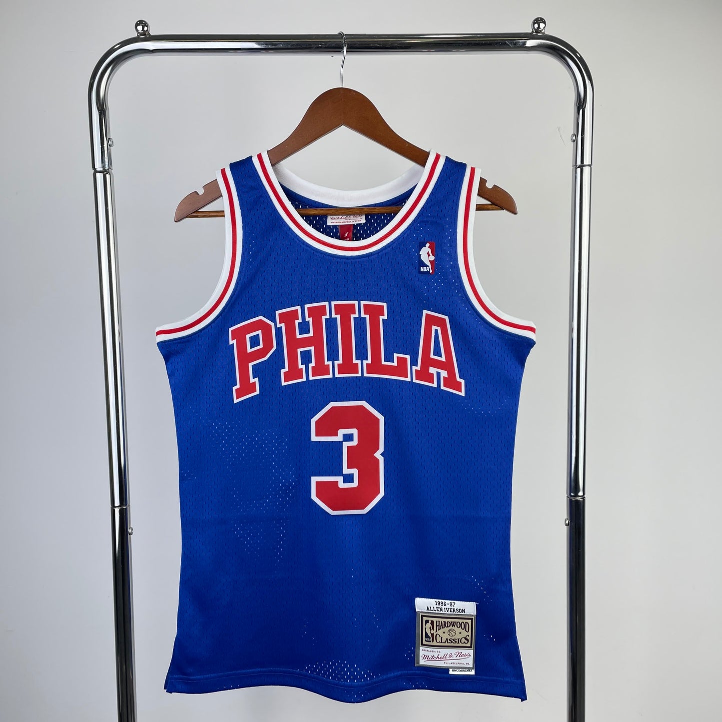 MN Fan Edition Hot Pressed Retro Jersey: 76ers, 1996/97 Rookie Blue 3 Iverson