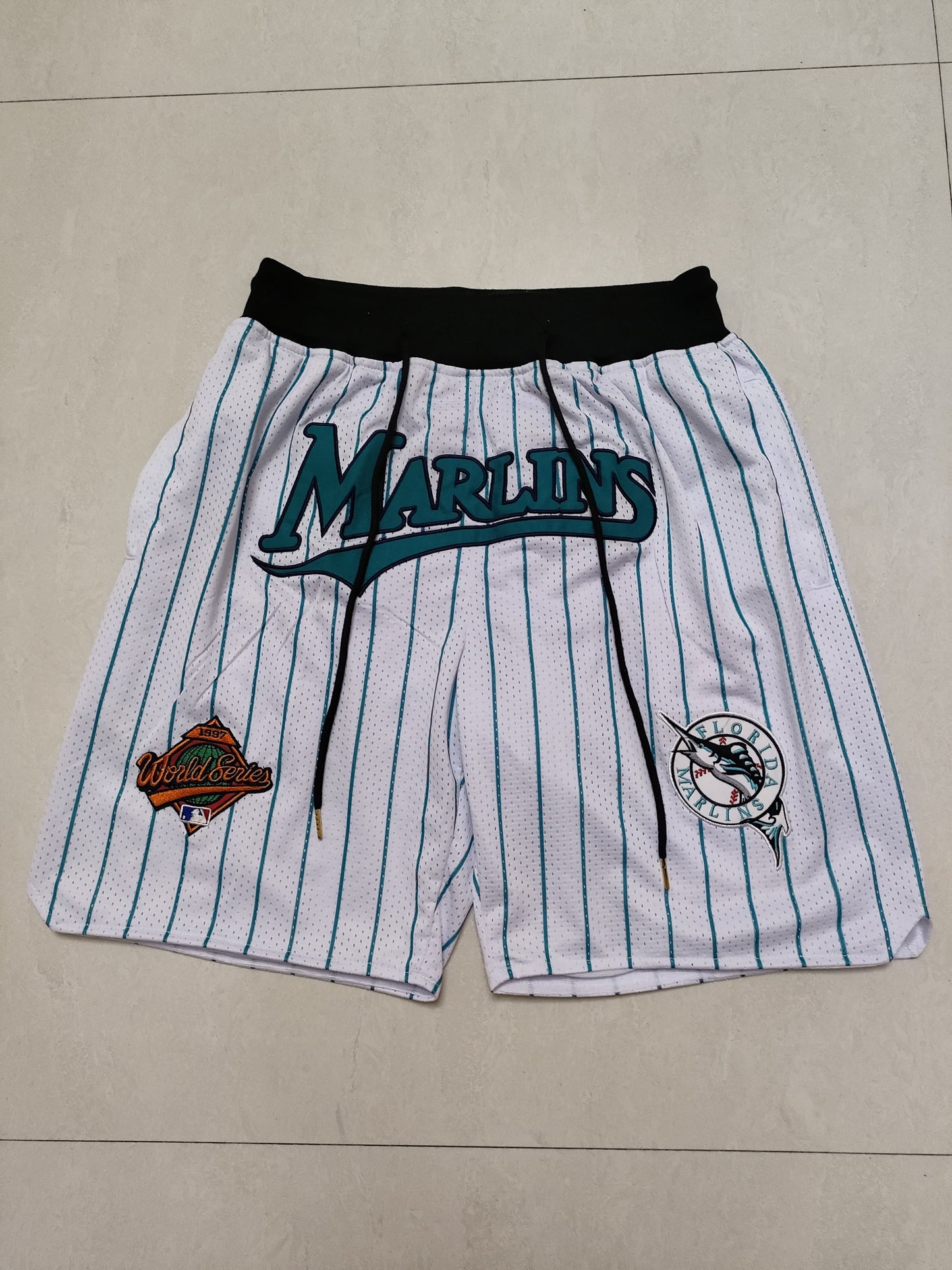 MLB Baseball Marlin White Striped Pocket Shorts