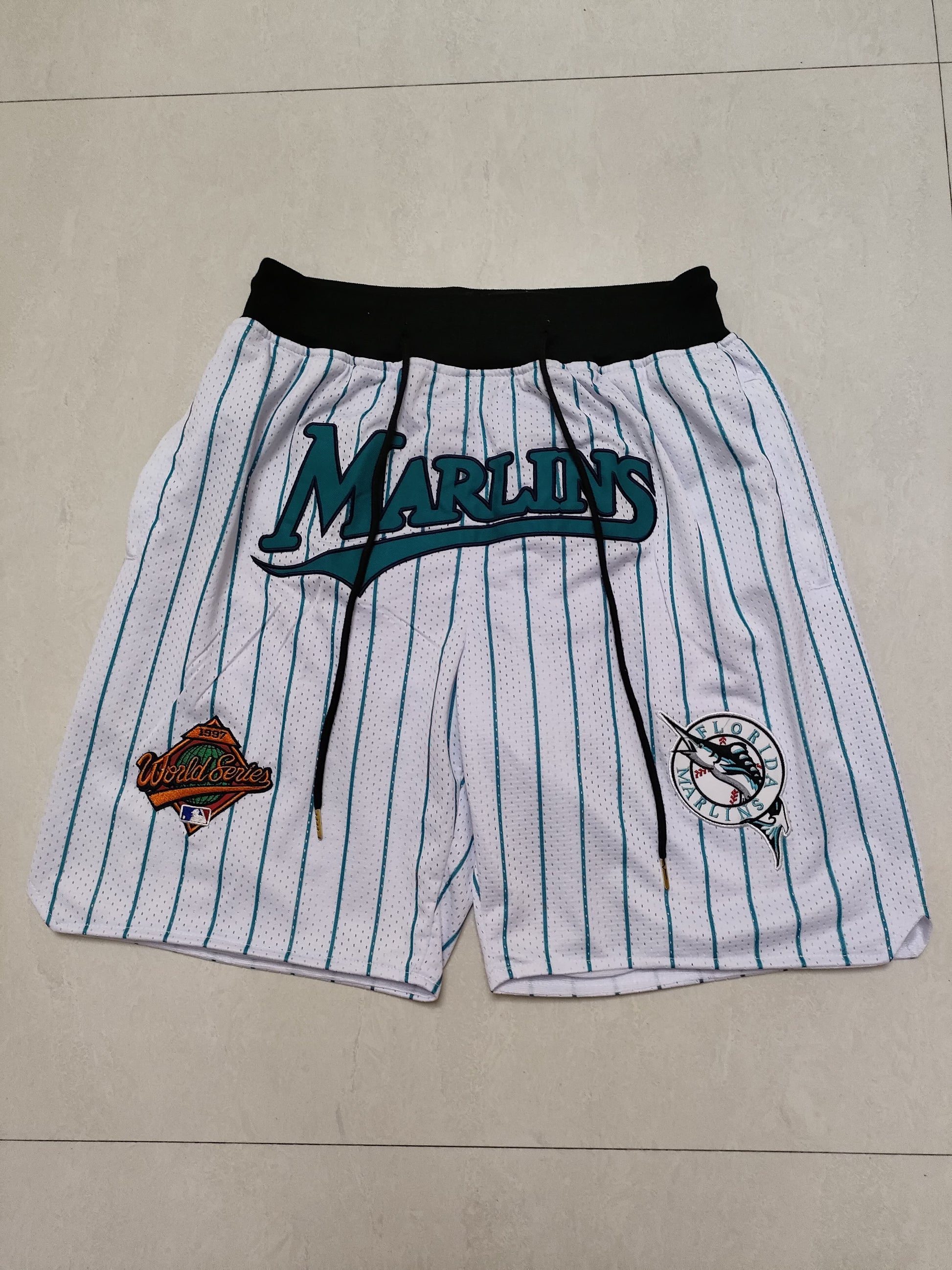 MLB Baseball Marlin White Striped Pocket Shorts