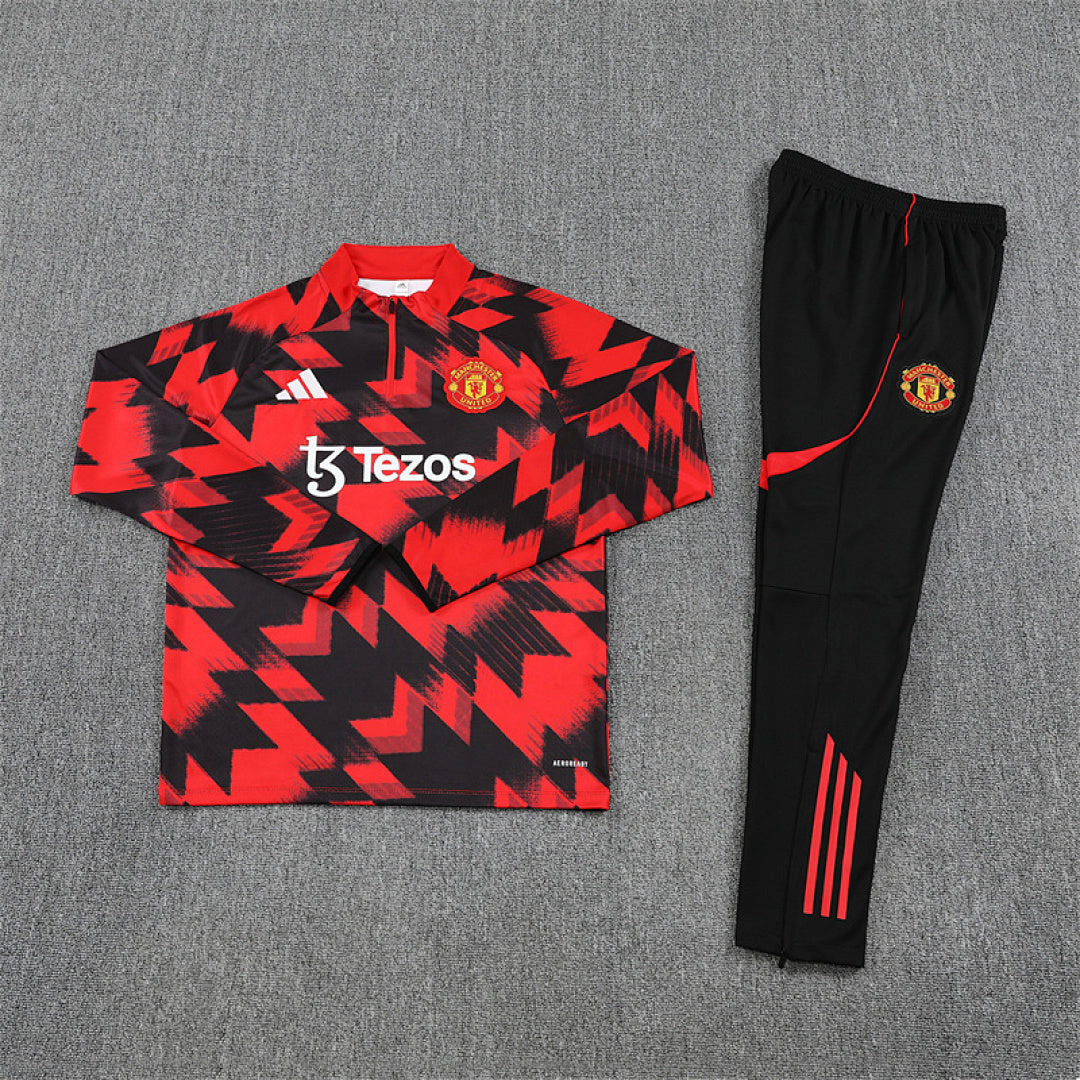 /26 Manchester United Red Black Half Pull Training Suit (Adults&amp;Kids)8