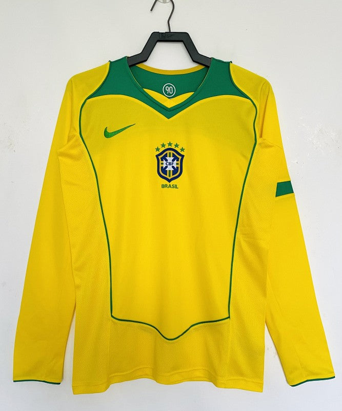 Retro 2004 Brazil home long sleeved Yupoo Soccer Jerseys S-XXL6
