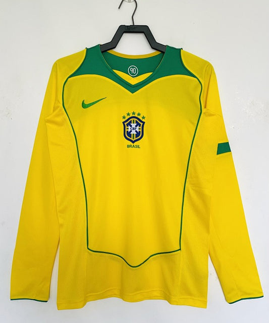 Retro 2004 Brazil home long sleeved Yupoo Soccer Jerseys S-XXL6