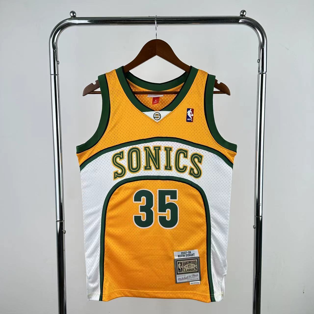 MN retro hot press jersey SW: Heat SuperSonics 07/08 season yellow 35 # Durant NBA Jersey S-XXL