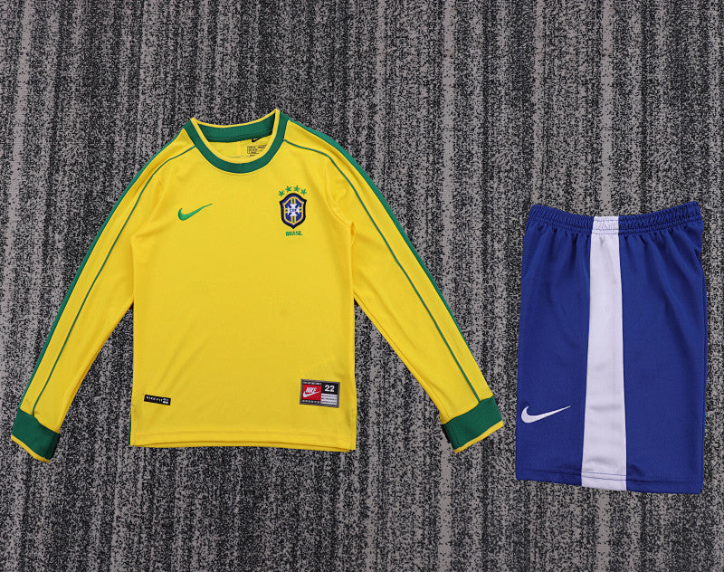 Retro Kids 1998 Brazil Home Long sleeved Football Shirt&amp;Size16-287