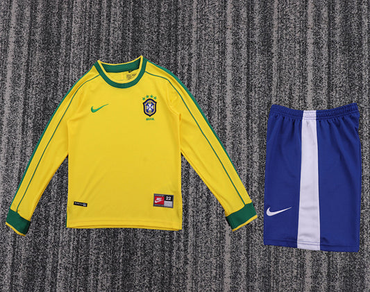 Retro Kids 1998 Brazil Home Long sleeved Football Shirt&amp;Size16-287