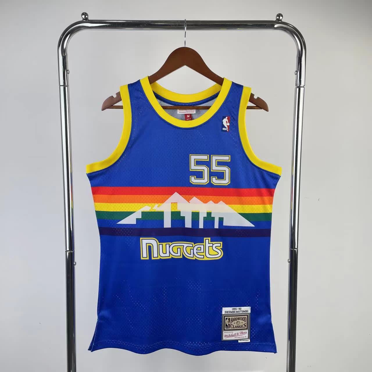 MN Fan Edition Hot Pressed Retro Jersey: Nuggets' 1991/92 Season Blue 55 Mutombo