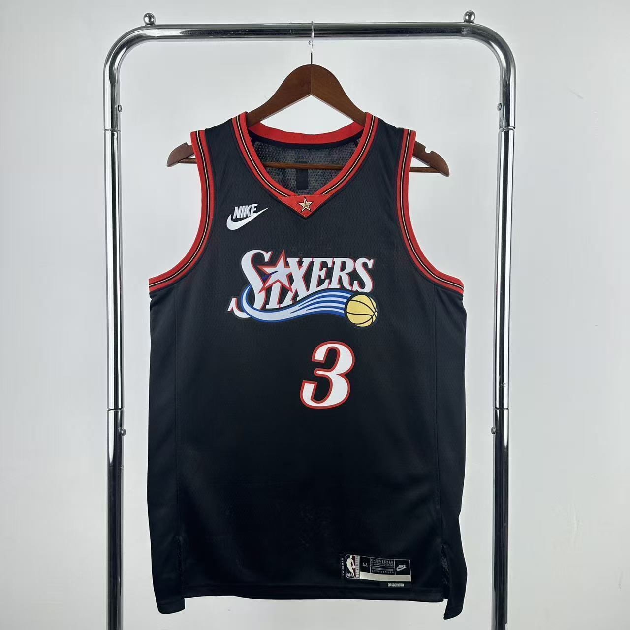 26th Philadelphia 76ers Retro Black 3 # Iverson NBA Jersey S-XXL