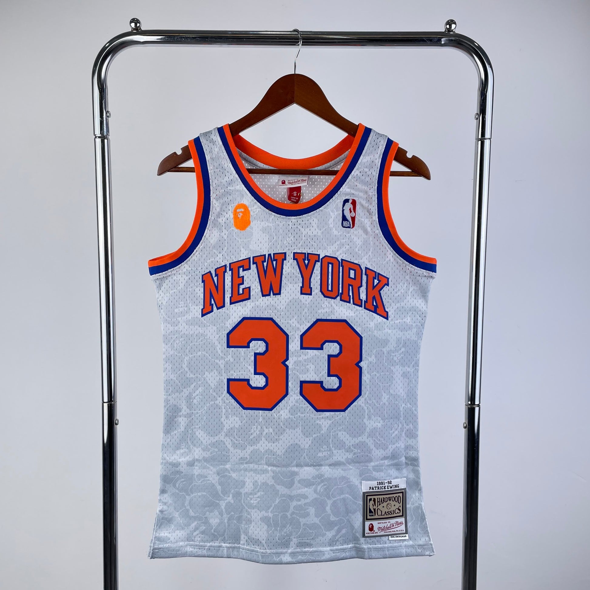 BAPE × M&N joint jersey: Knicks White No.33
