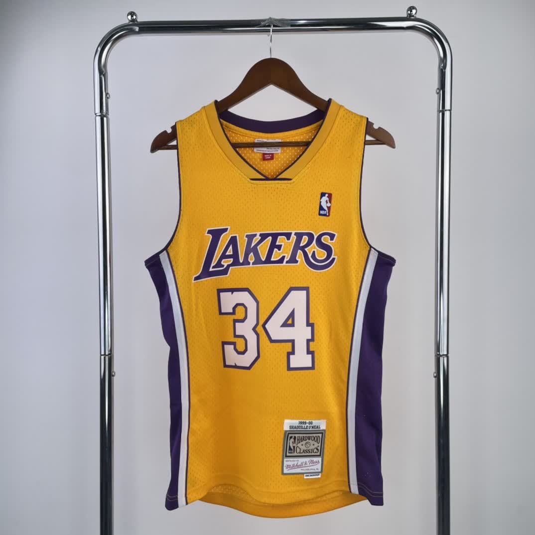 MN Heat Pressed Vintage Jersey: SW Lakers 99/00 V-Neck Yellow 34 #O'Neal