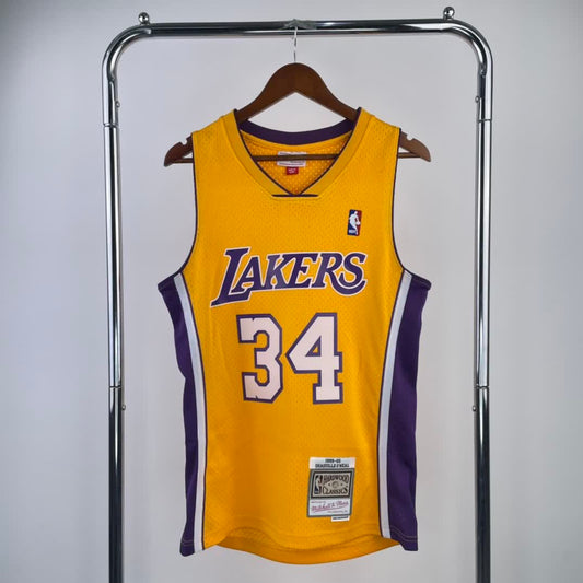 MN Heat Pressed Vintage Jersey: SW Lakers 99/00 V-Neck Yellow 34 #O'Neal