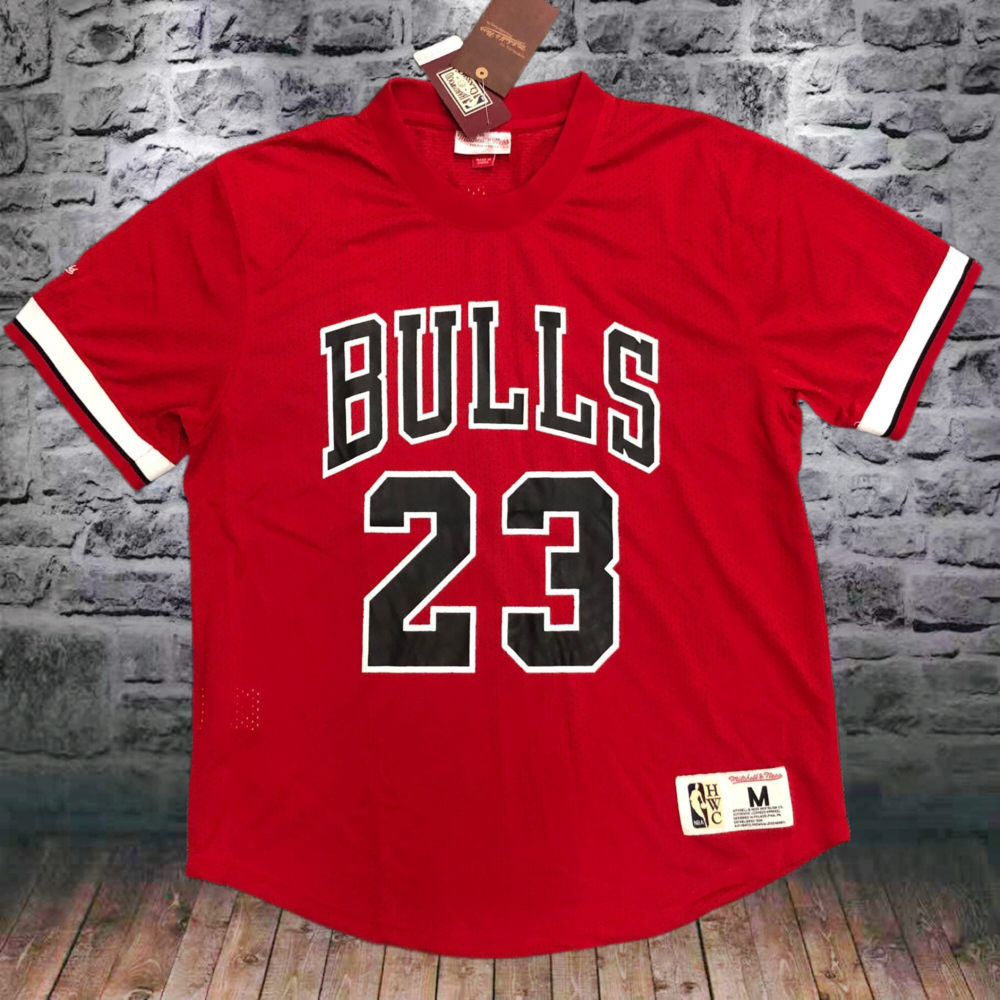 Mitchellness Bulls Red 23 Jordan Everson Vintage Mesh Short Sleeve