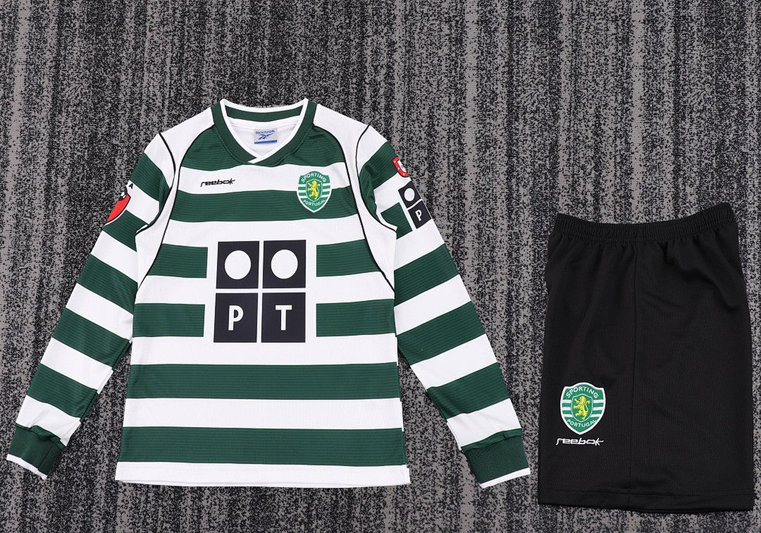 Retro Kids 2001/03 Lisbon Sporting Home Long sleeved Football Shirt&amp;Size16-288
