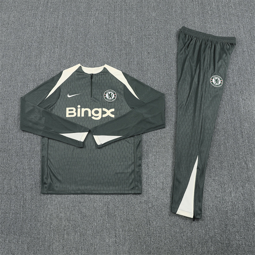 /26 Chelsea Army Green Half Pull Training Suit (Adults&amp;Kids)7
