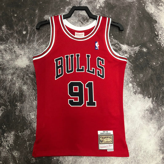 MN hot-pressed vintage jersey: SW Bulls' 98 season Red 91 Rodman
