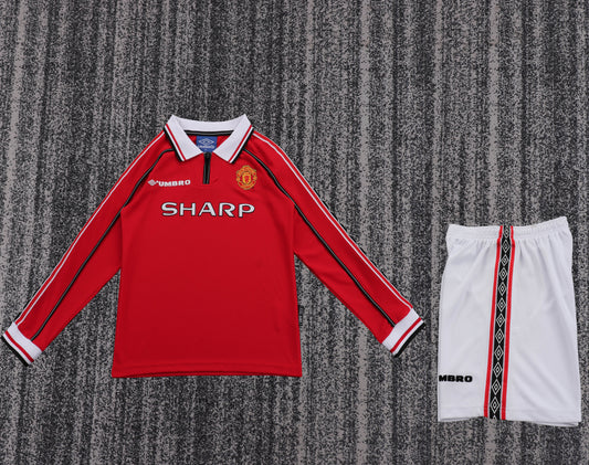 Retro Kids 1998/99 Manchester United home long sleeved football shirt&amp;Size16-28