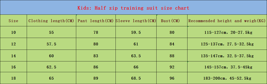 Kids training suit with half zipper Size