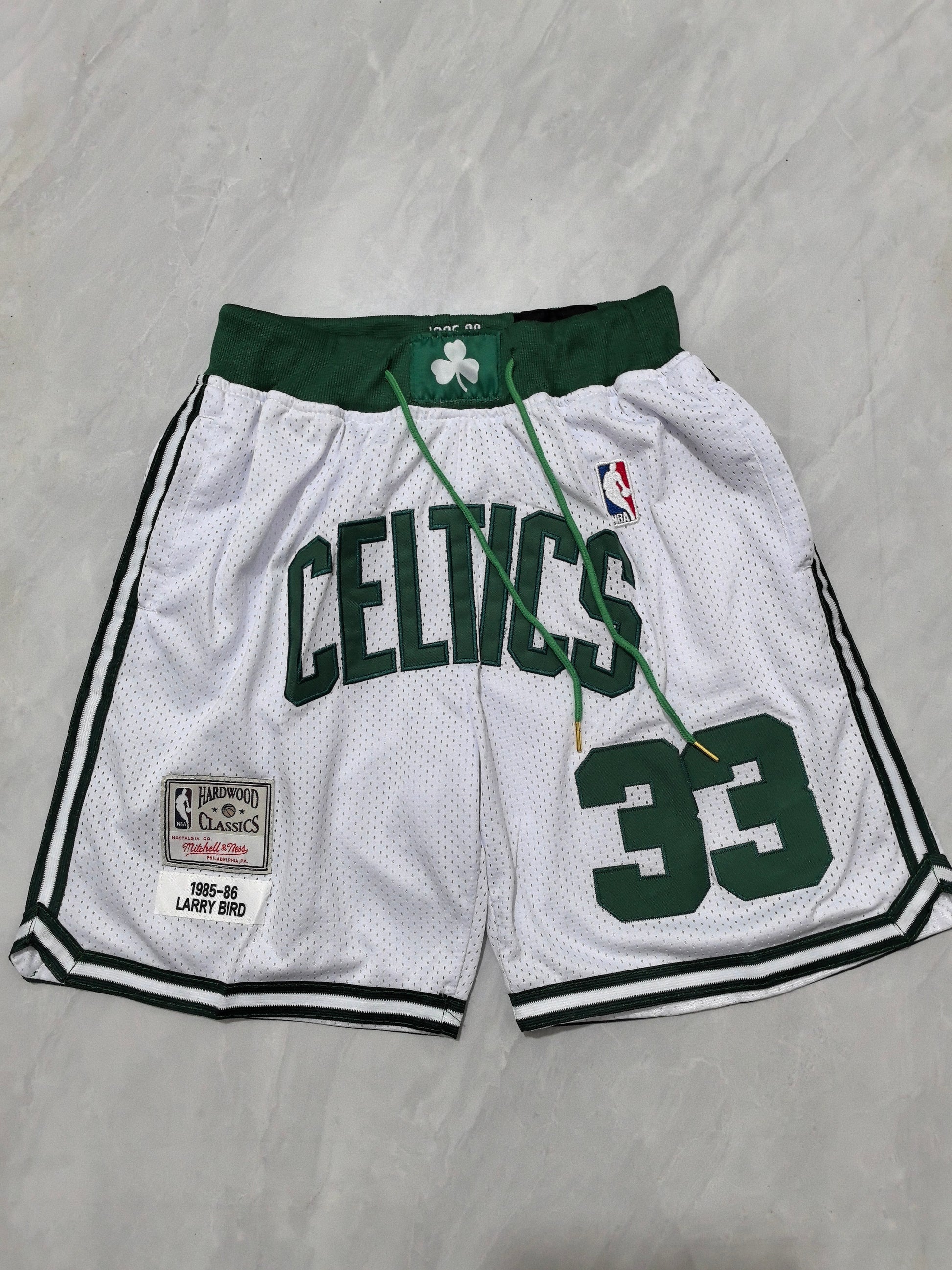 Celtics White Retro Number 33 Pocket JUST DON Shorts S-XXL