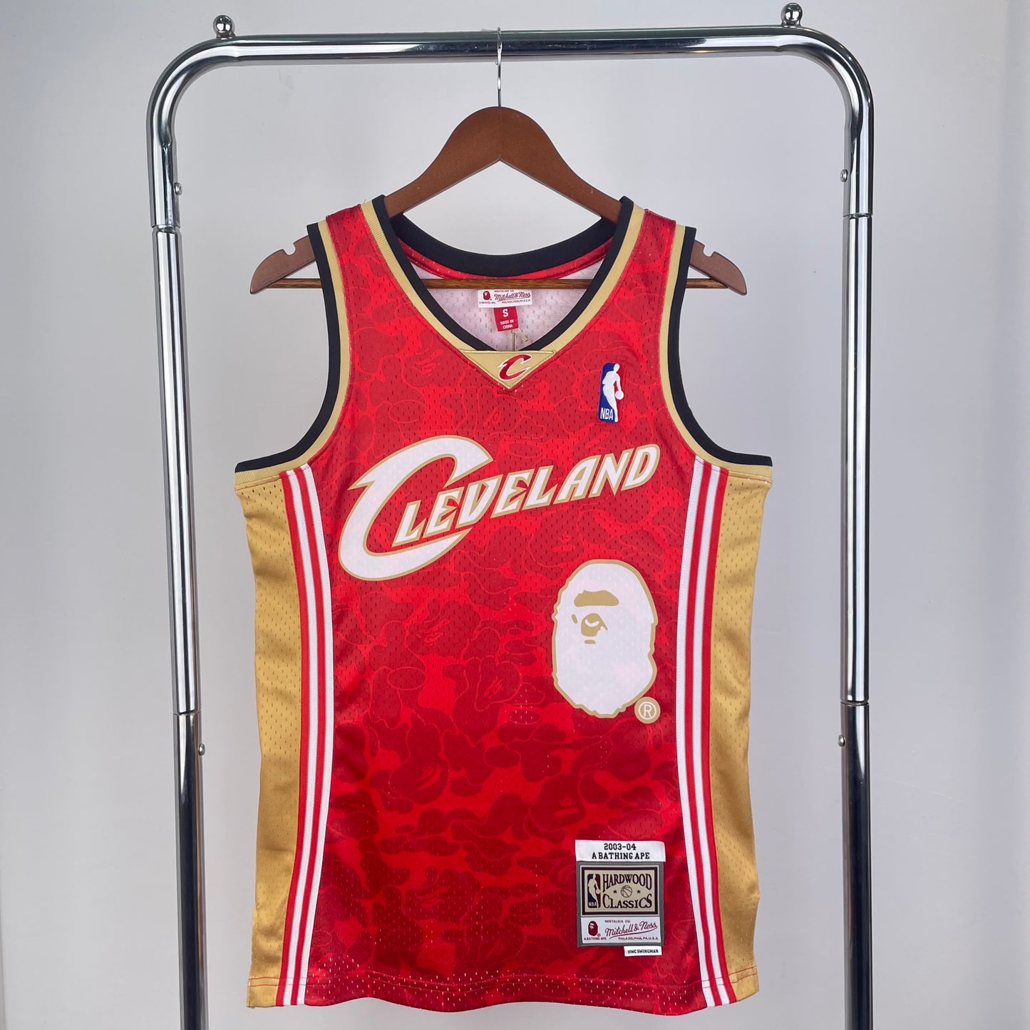 BAPE × M&N joint jersey: Cavaliers Ape Head