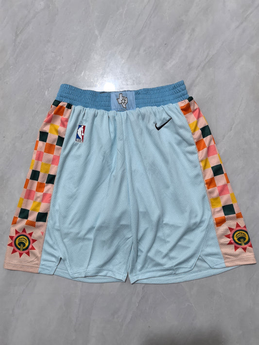 25th Spurs Light Blue City Edition NBA Shorts S-XXL