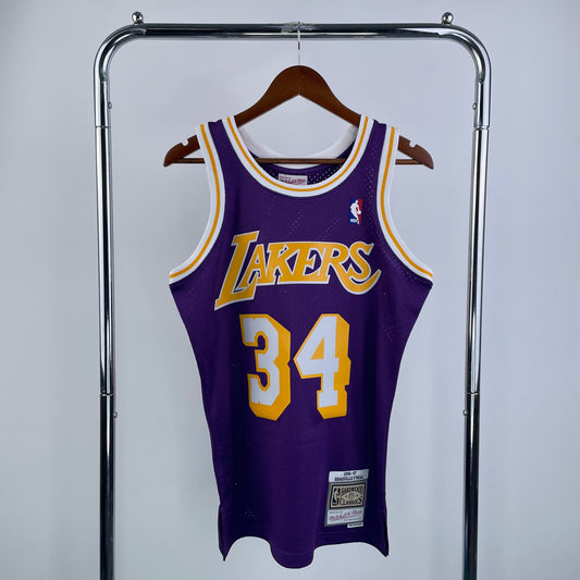 MN Heat Pressed Vintage Jersey: SW Lakers 96/97 Round Neck Purple 34 # O'Neal