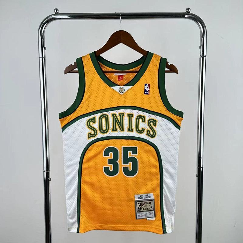 MN retro hot press jersey SW: Heat SuperSonics 07/08 season yellow 35 # Durant NBA Jersey S-XXL7