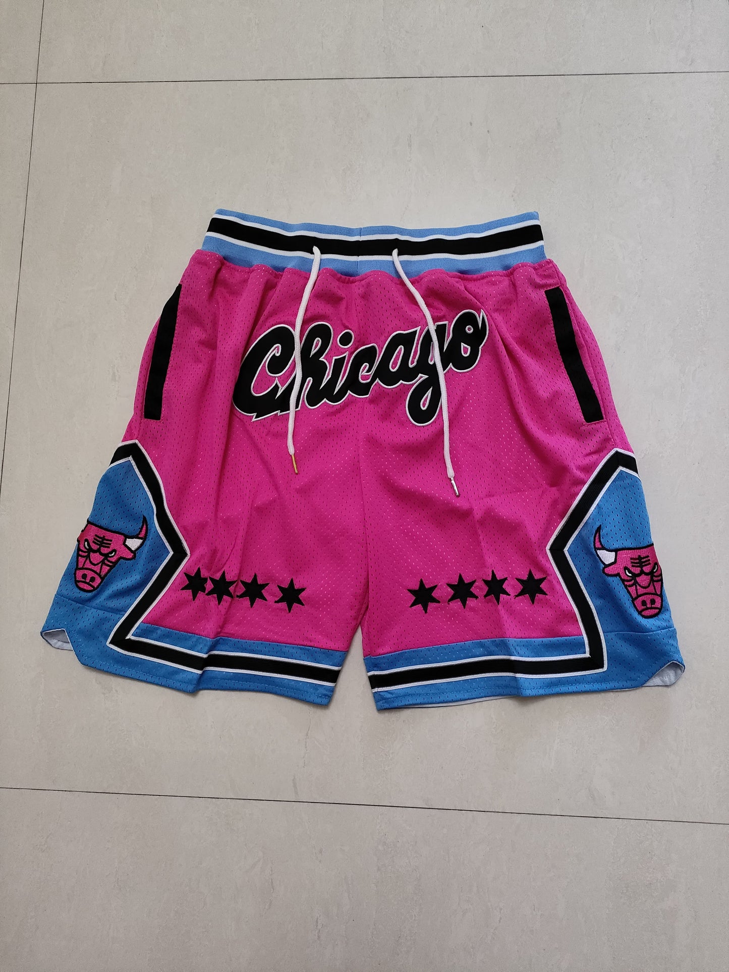 Bulls Pink Pocket Champion Full Embroidery Shorts