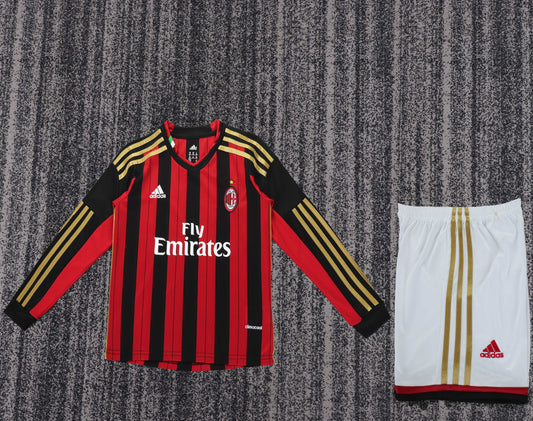 Retro Kids 2013/14 AC Milan home long sleeved football Jersey&amp;Size16-28